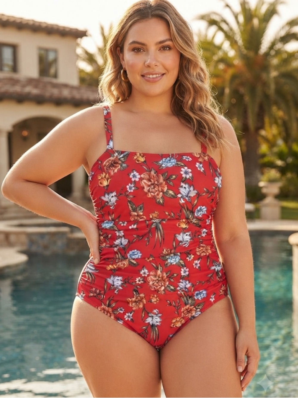 Miracle DreamSuit one piece swimming suit Red Floral Size 18w